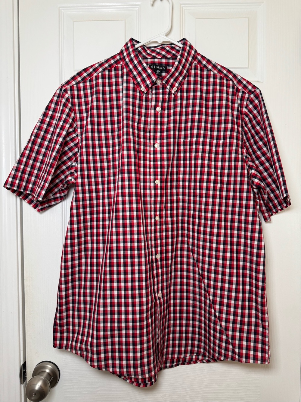 George Short-Sleeve Button-Down Red Black and White Plaid Shirt